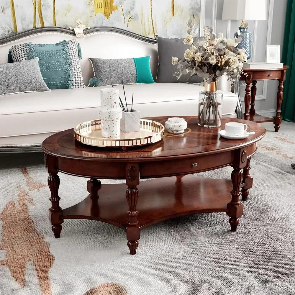 General Use Solid Wood Coffee Table With Drawer And Shelf