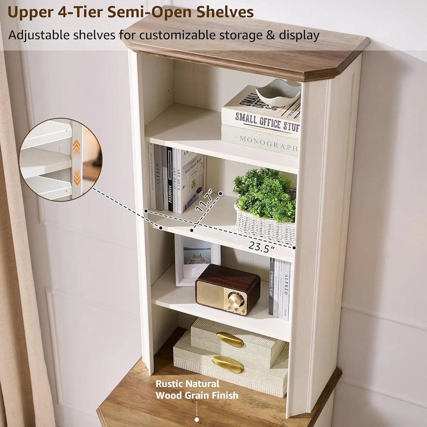 XMSJH Farmhouse Bookcase With File Drawers And Shelves