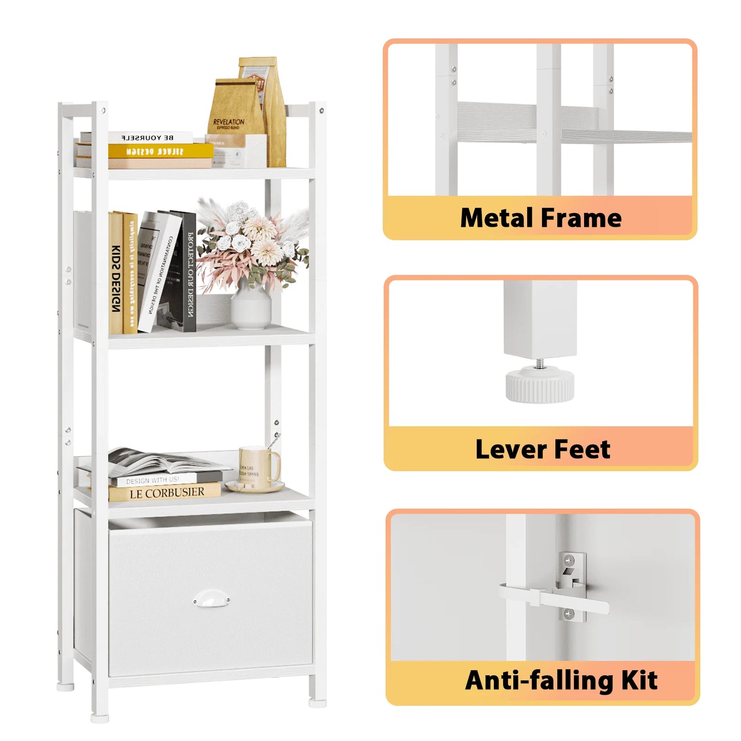 XMSJH Ladder Bookshelf With Removable Drawer And Shelves