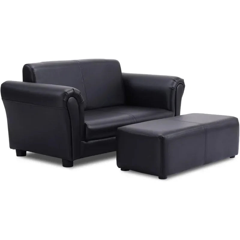 Kids 2 In 1 Double Seat Sofa With Footstool Armrests