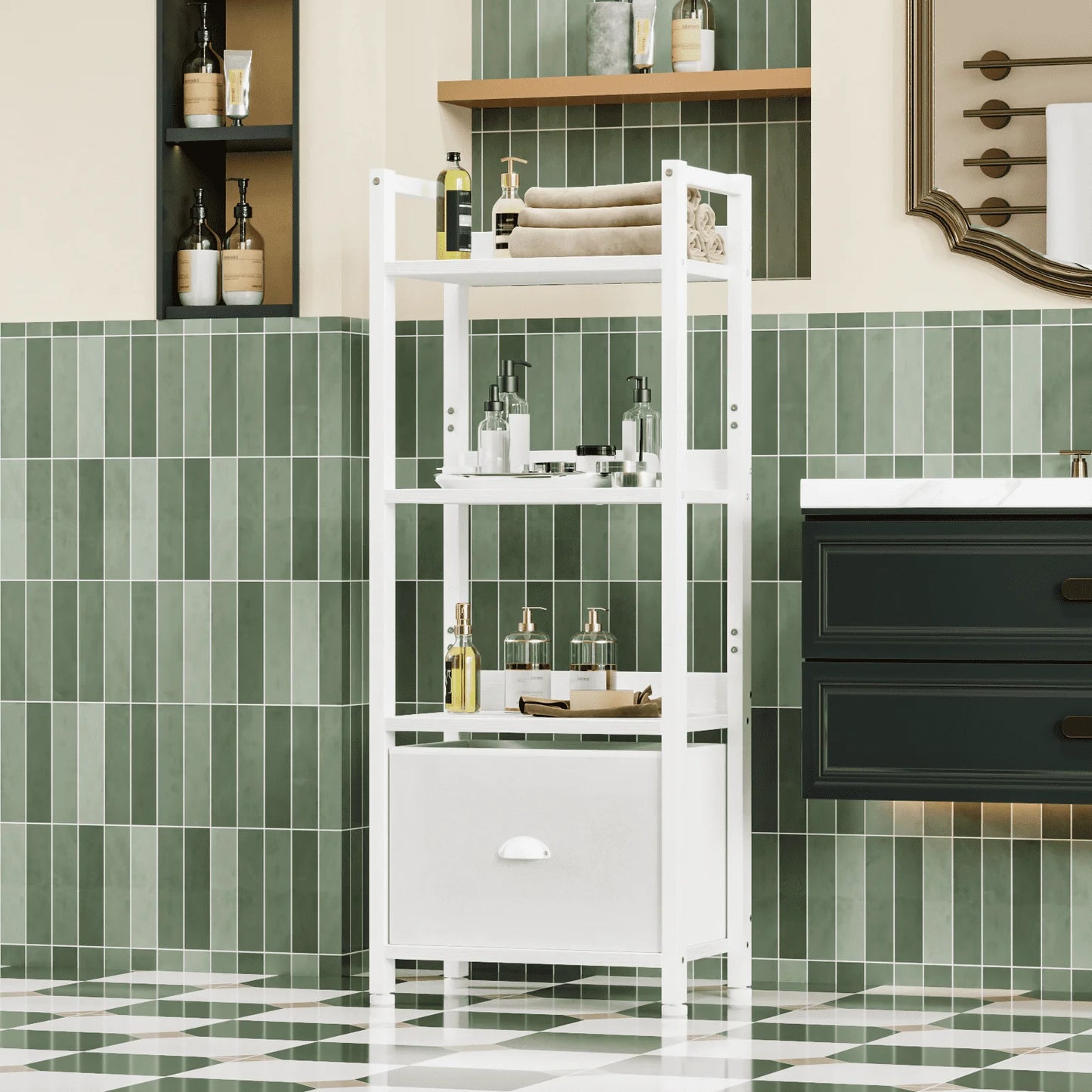 XMSJH Ladder Bookshelf With Removable Drawer And Shelves