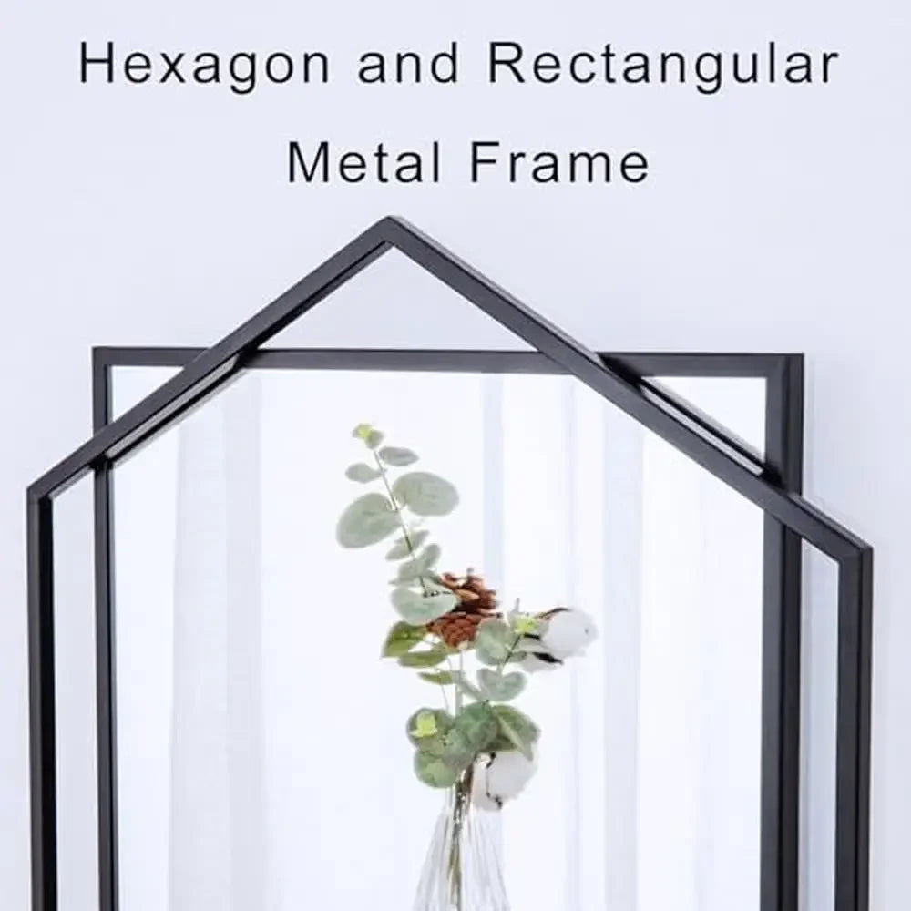 Dutrieux Hexagon Rectangular Black Metal Frame Wall Mirror Decor