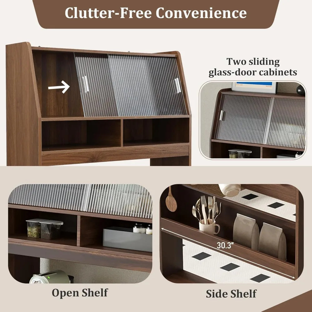 MKDK Modern Buffet Hutch Cabinet With Foldable Dining Table
