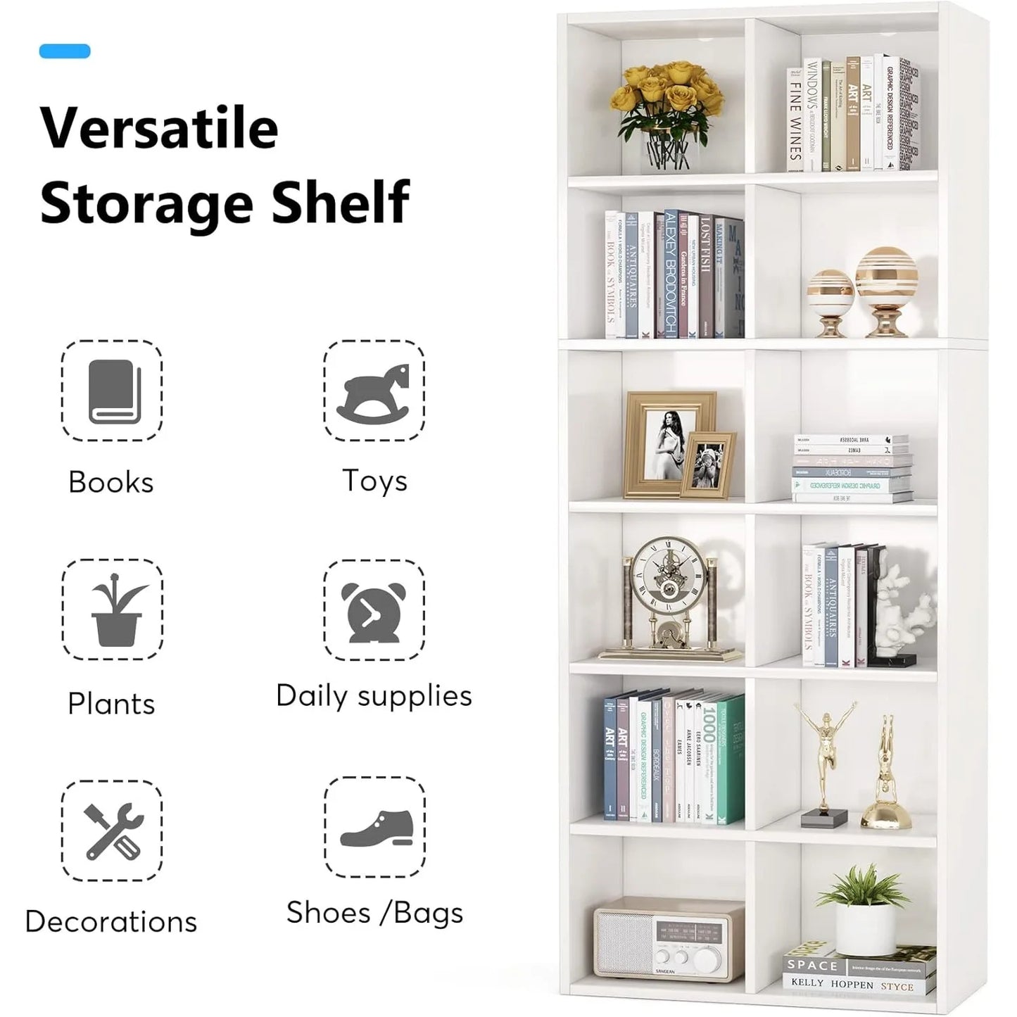 Little Tree Modern Narrow Bookcase 12 Cube Storage Unit