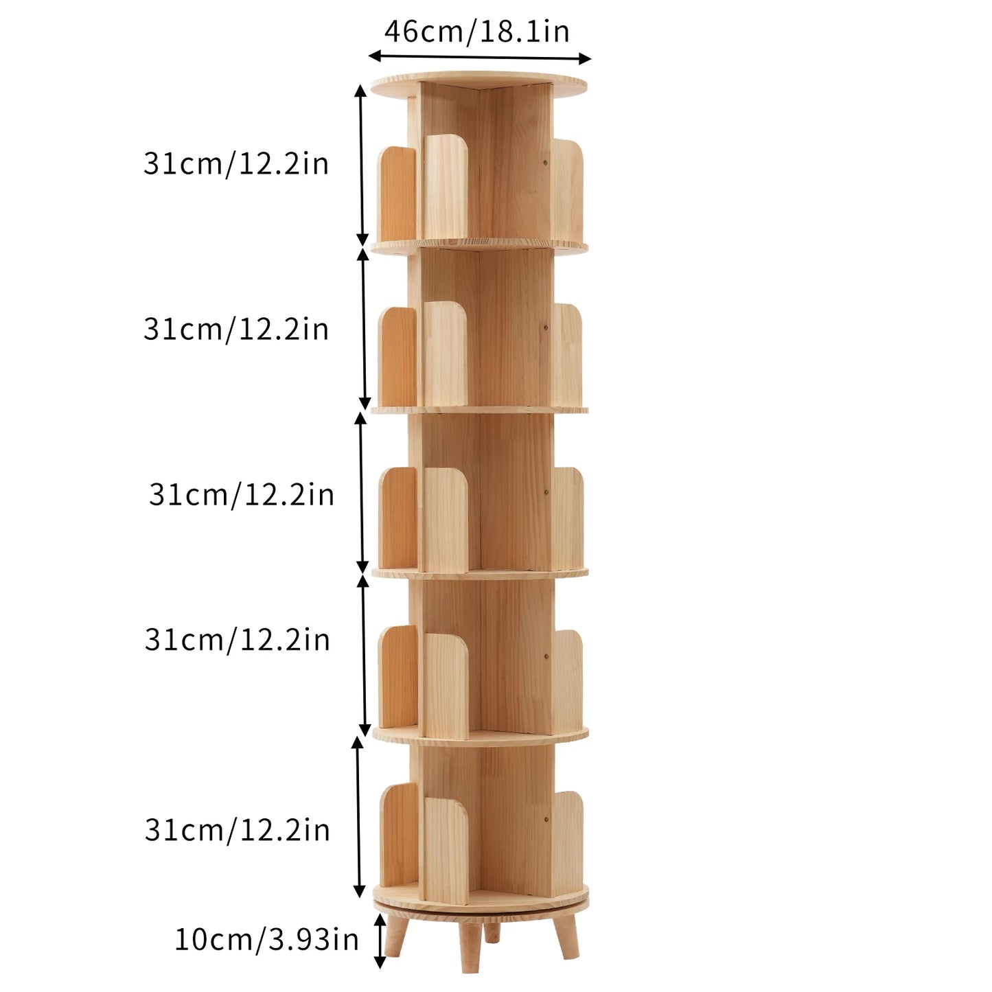 Finishes Rotatable Wooden Bookcase 1 To 6 Tiers Floor Stand