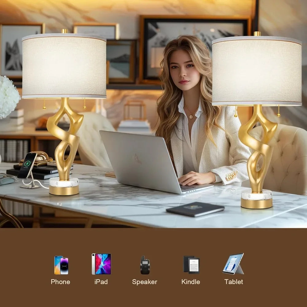 XMSJ Sculptural Table Lamp Set 2 With Marble Base And USB