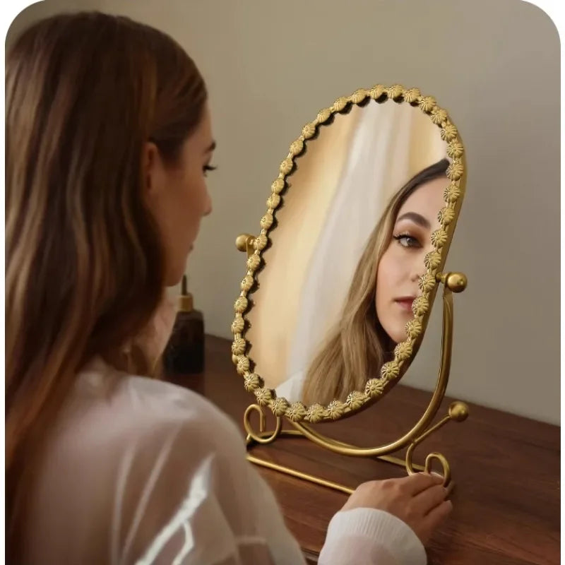 Retro European Desktop Vanity Mirror High Definition Rotating Frame