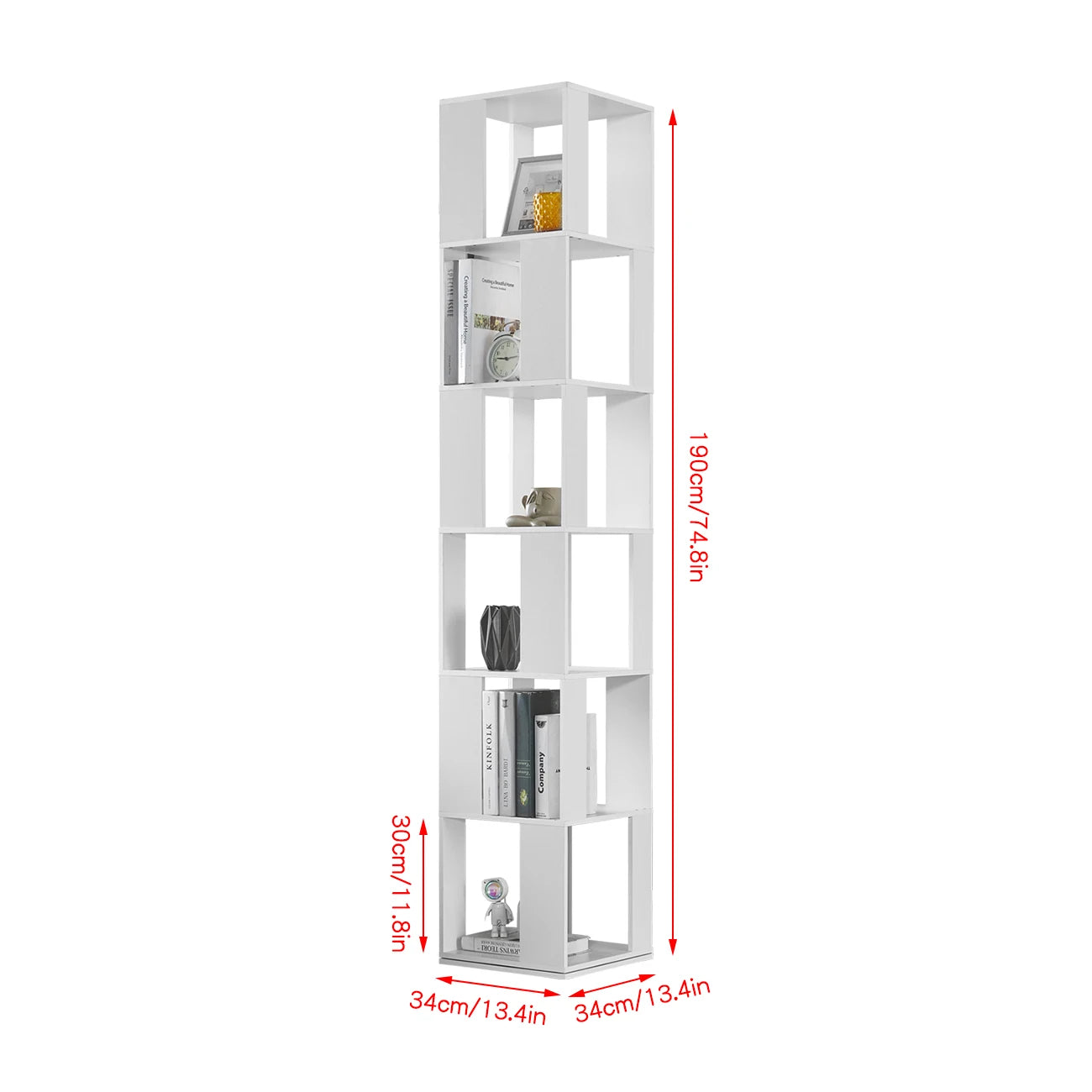 BonChoice Rotatable 6 Tier Slim Corner Bookcase Shelf