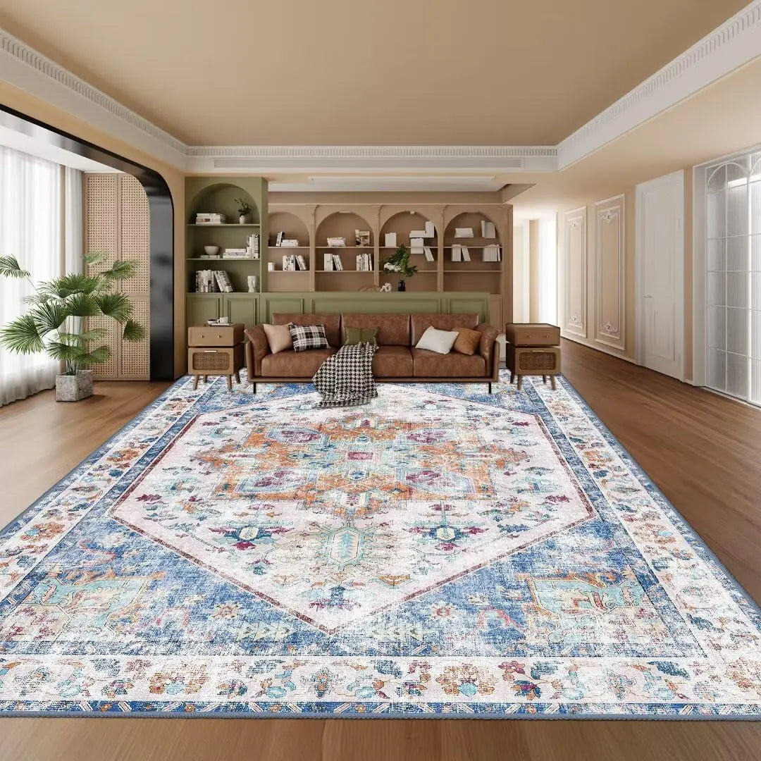 Hign-concerned Stain-Resistant Washable Area Rug Non-Slip Floral Living Room