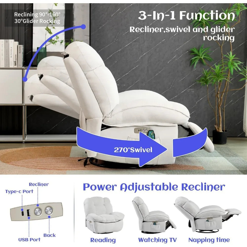 MKDK Power Massage Recliner Chair Heated Oversized Swivel