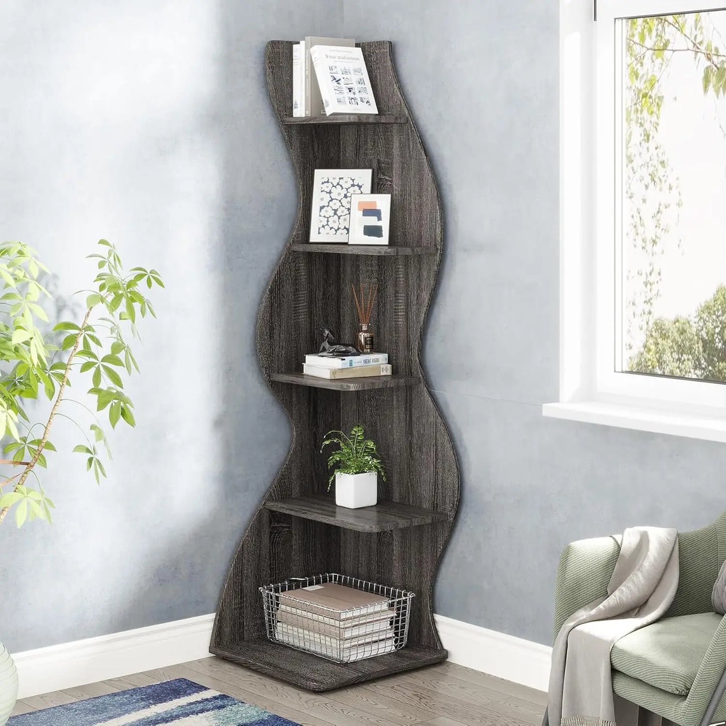 Little Tree 5 Tier Corner Bookshelf Bookcase Plant Stand
