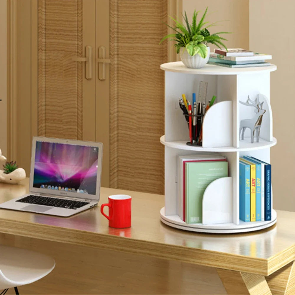 Hign-concerned 360 Rotating Bookcase Multi-Tier Space Saver