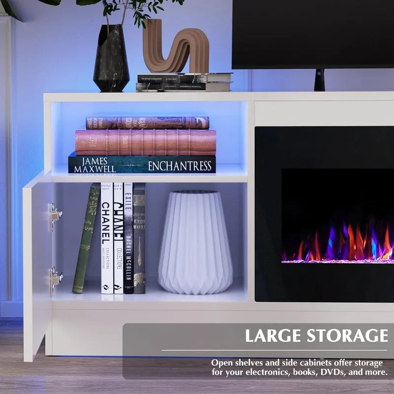 Fireplace TV Stand With Electric Insert And Storage Unit