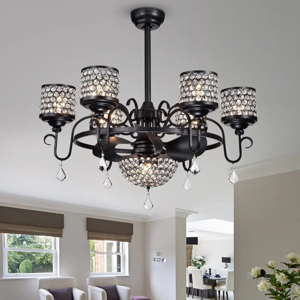 XMSJ Fandelier Crystal Ceiling Fan With Remote Control
