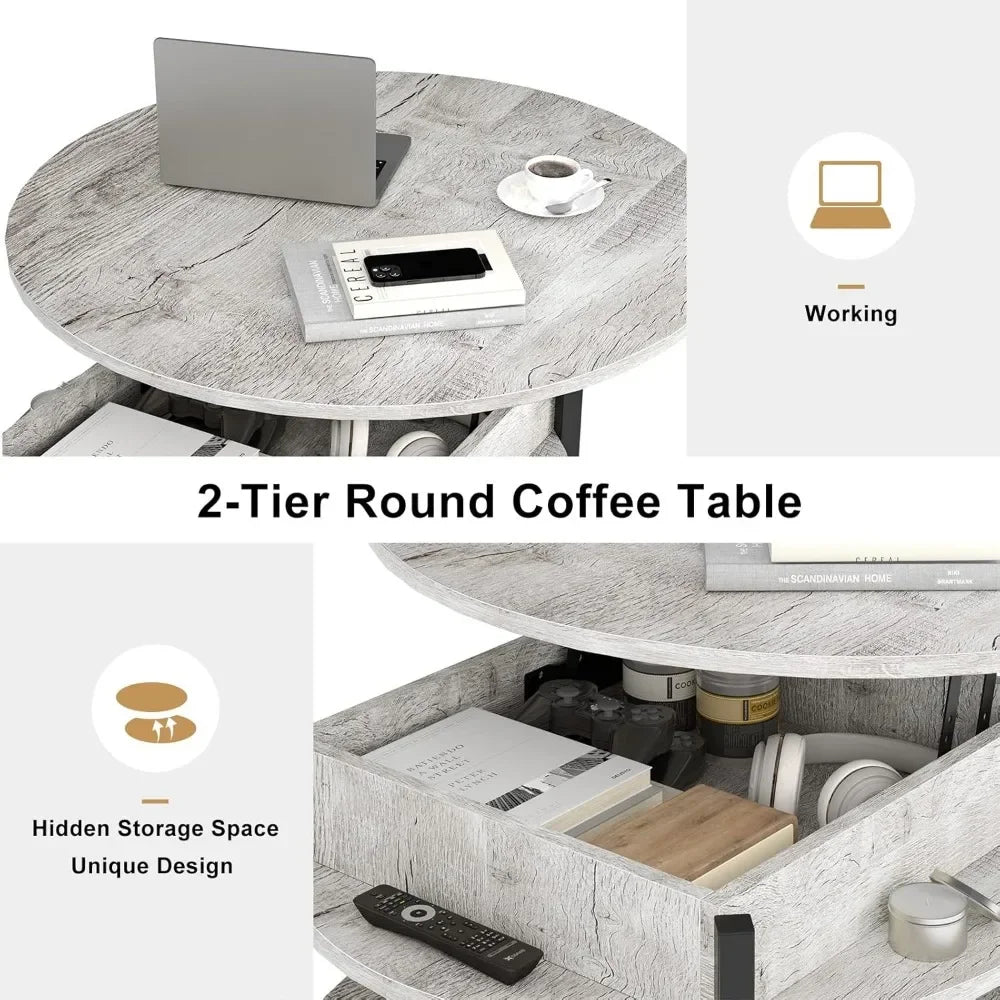 Angduo Round Lift Top Coffee Table With Ample Storage