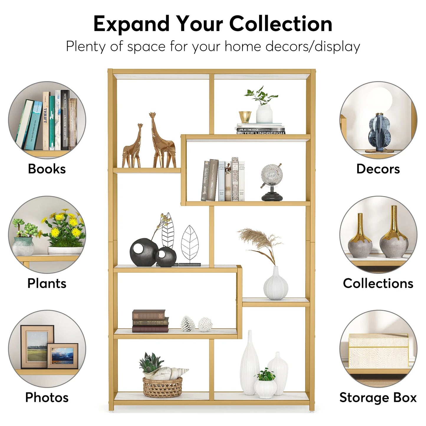 Tribesigns Bookshelf Etagere Five Tier Faux Marble Modern