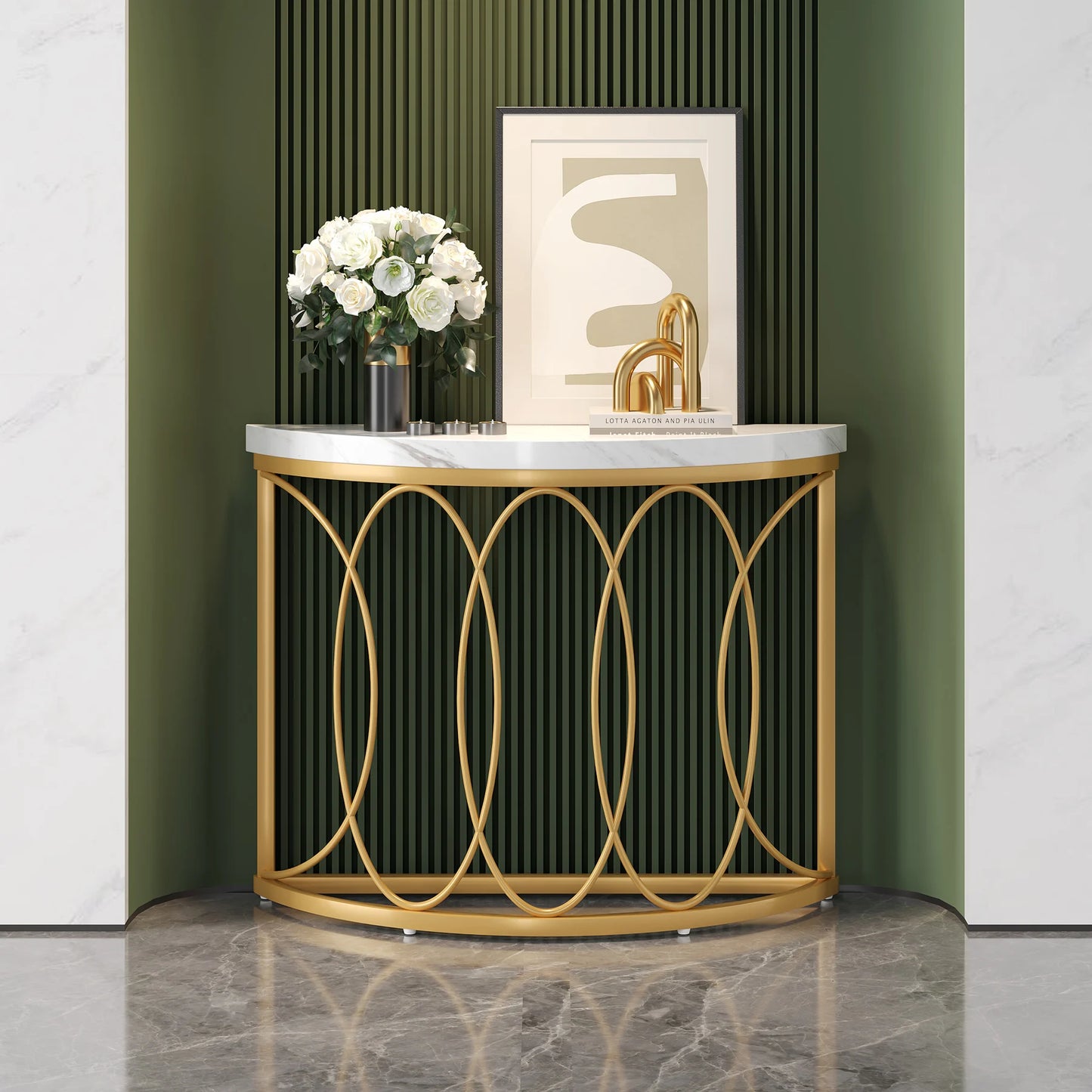 Tribesigns Half Moon Console Table Modern Entryway Decor