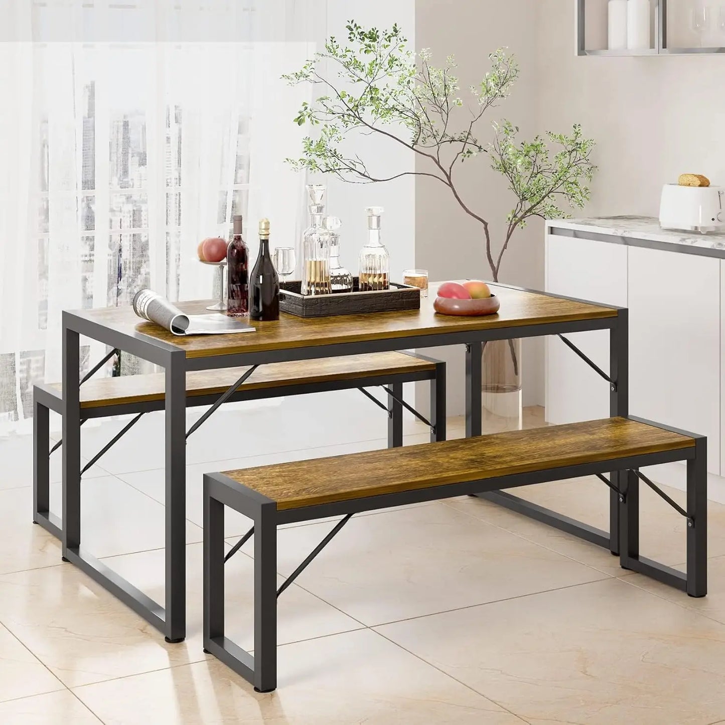 Hign-concerned Dining Table Set For 4 With Benches