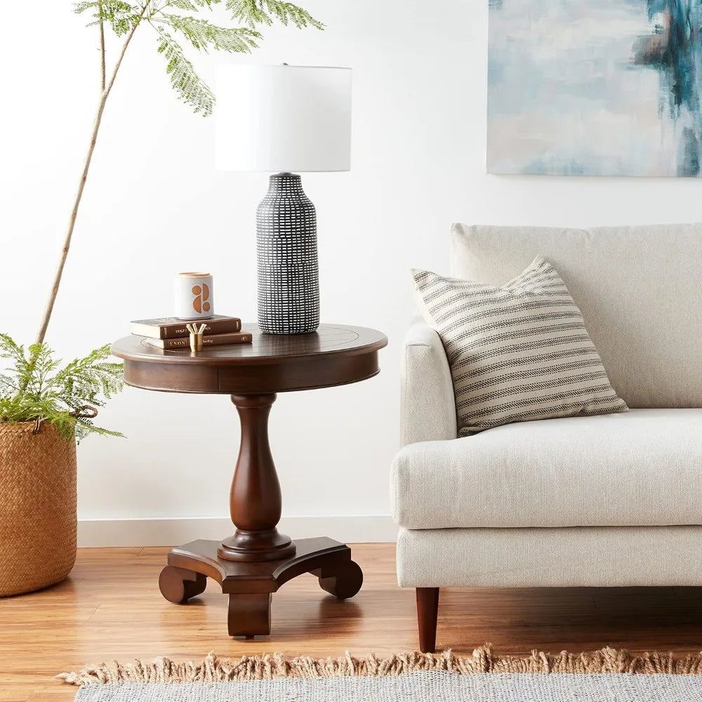 Round Wood Pedestal Side Table With Classic Design