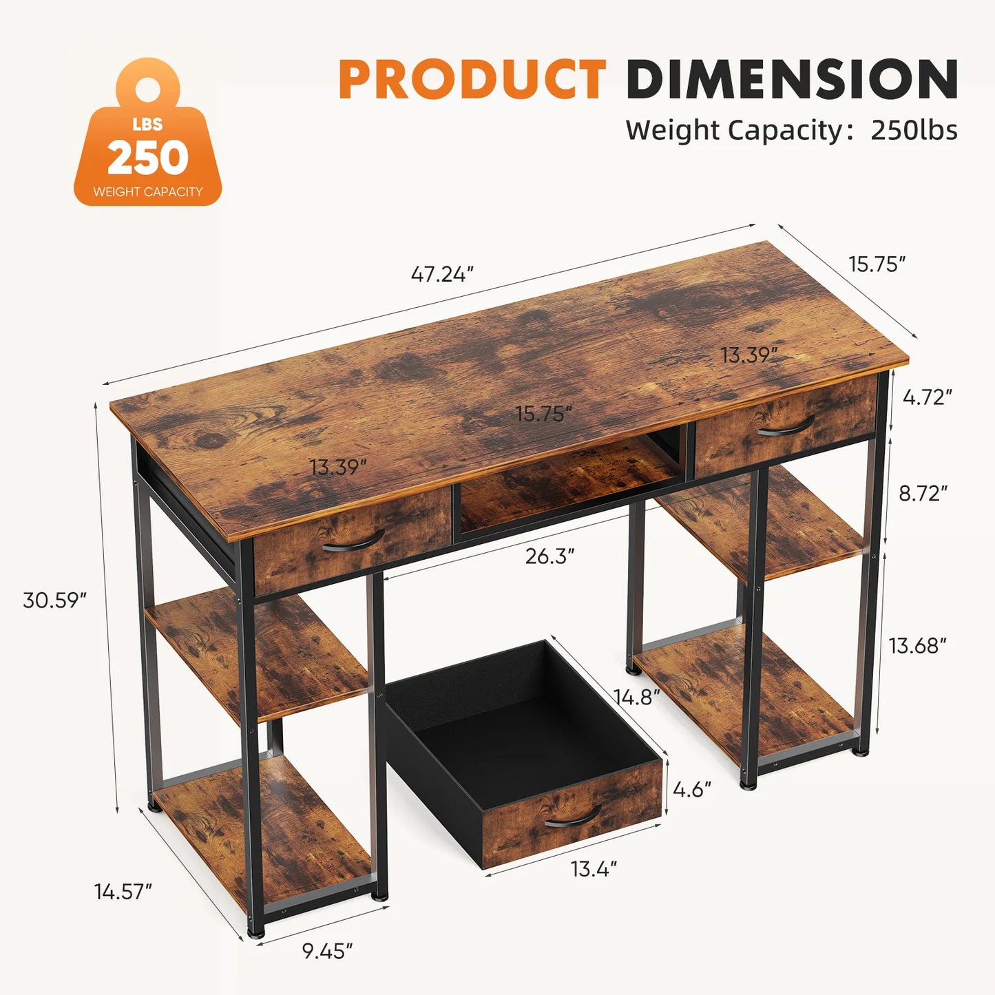 JHK Double Deck Office Desk With Fabric Storage Drawers