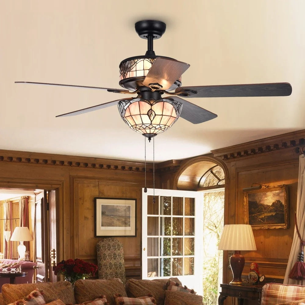 XMSJ Baroque Ceiling Fan Six Light Reversible Motor Pull Chain