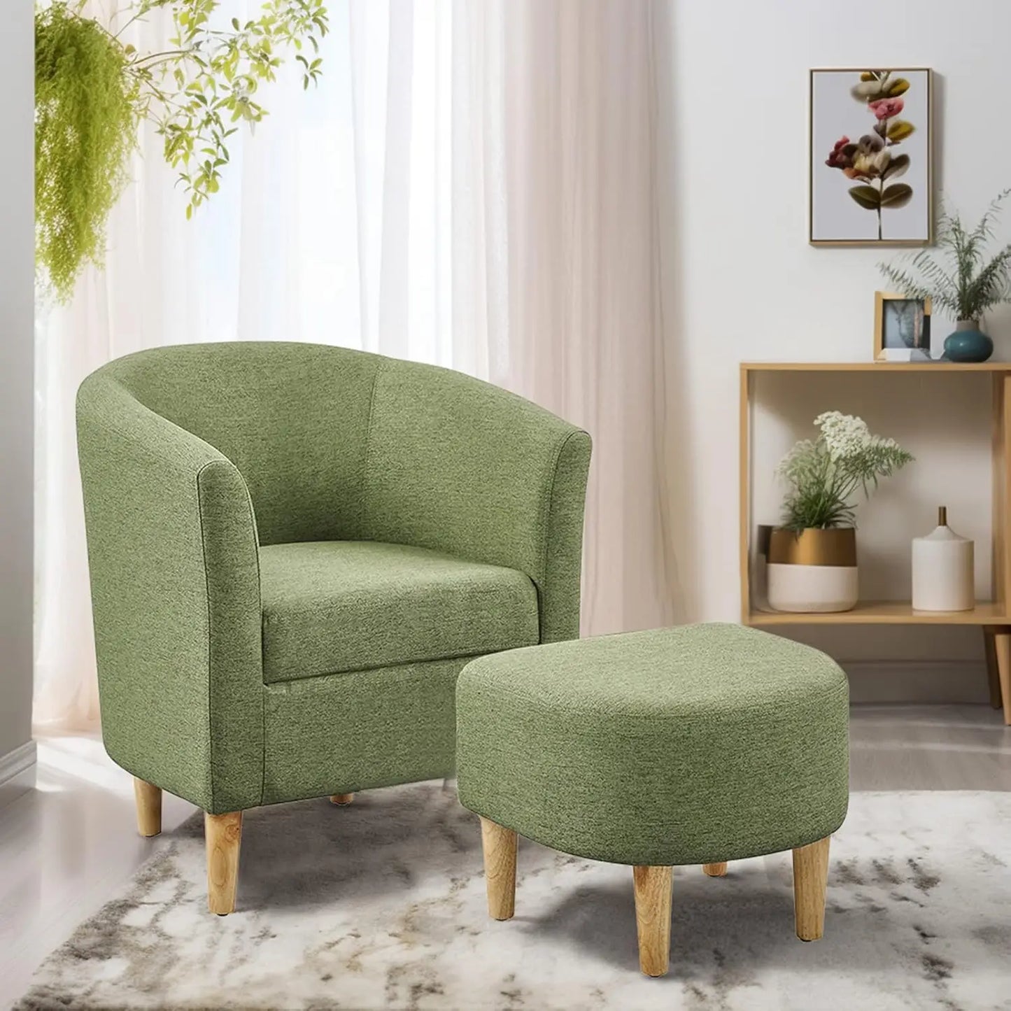 Ticify Accent Barrel Chair With Ottoman Corduroy Midcentury