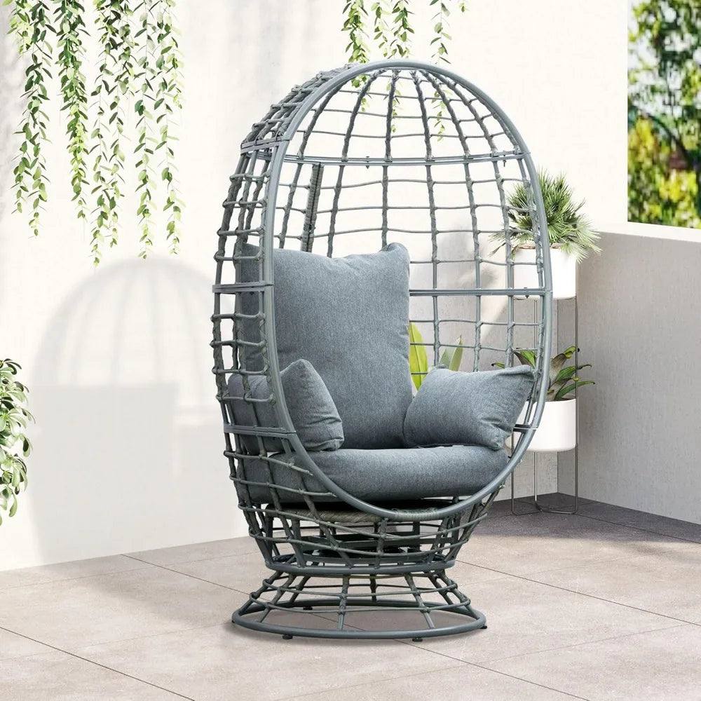 DAFIFY Rotating Wicker Egg Chair Indoor Outdoor Boho Basket Seat
