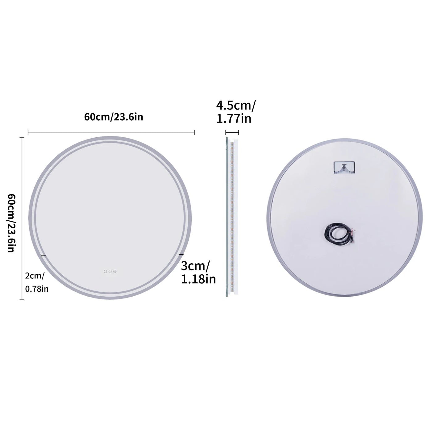 Borwart LED Bathroom Mirror Illuminated Dimmable Antifog