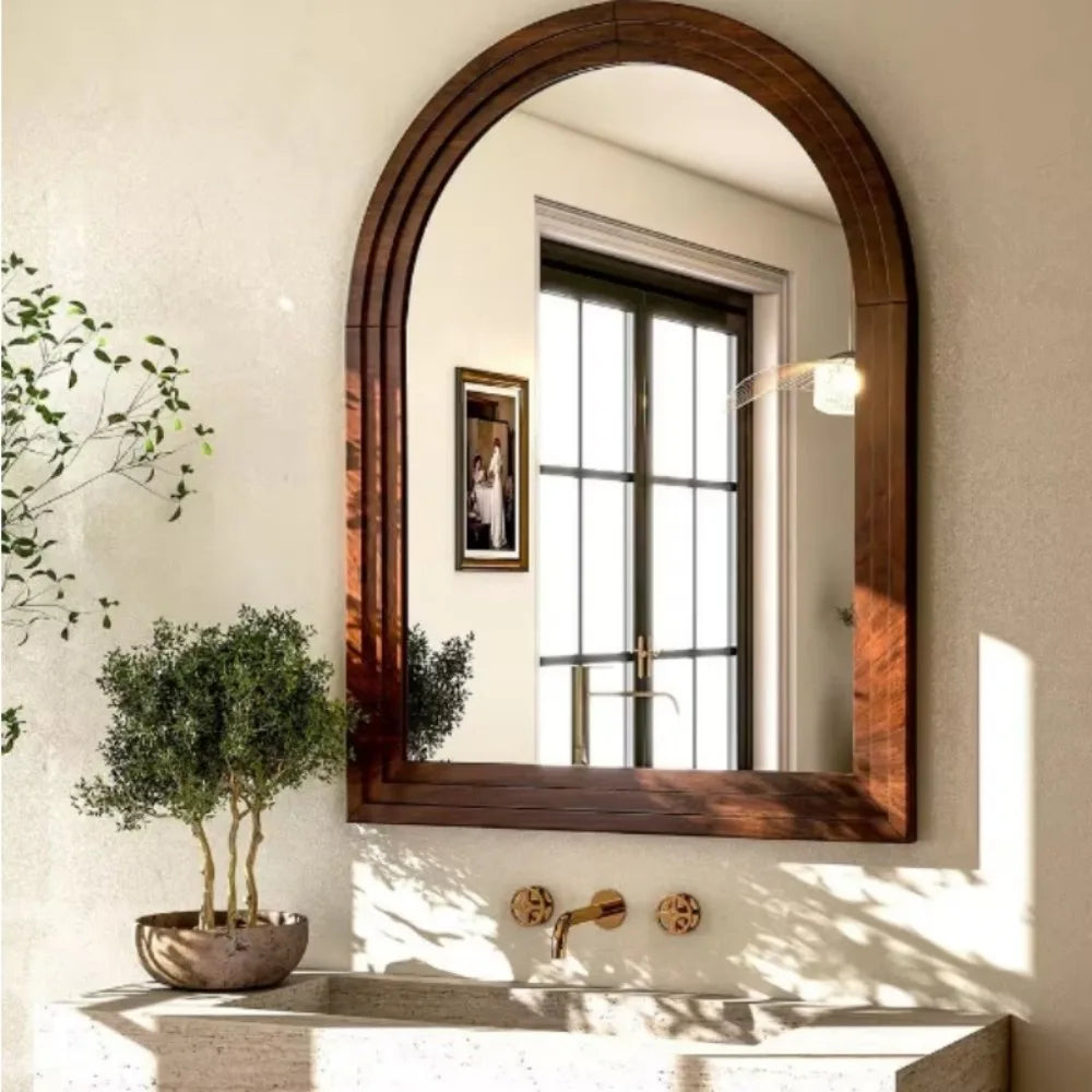 Hign-concerned Arched Mirror With Acacia Wood Frame