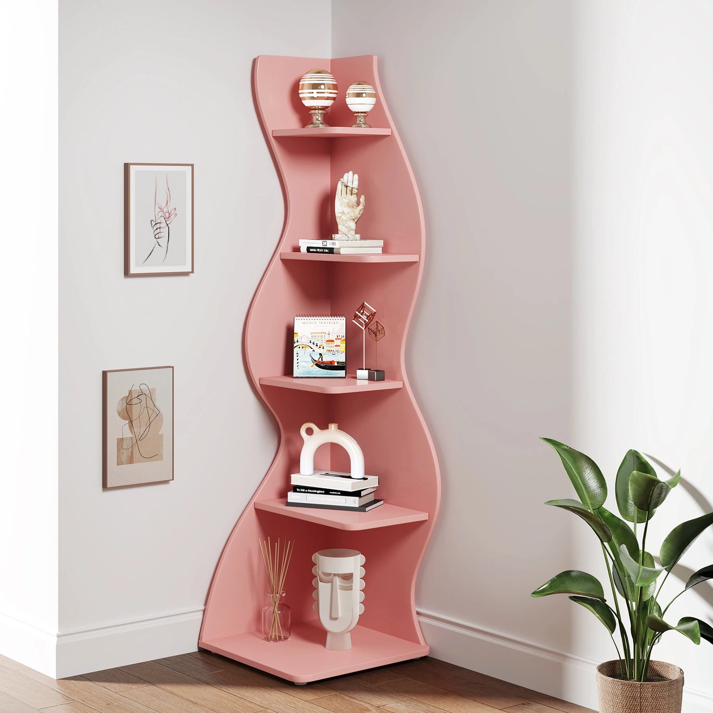 Tribesigns Corner Shelf Modern 5 Tier Bookshelf Plant Stand