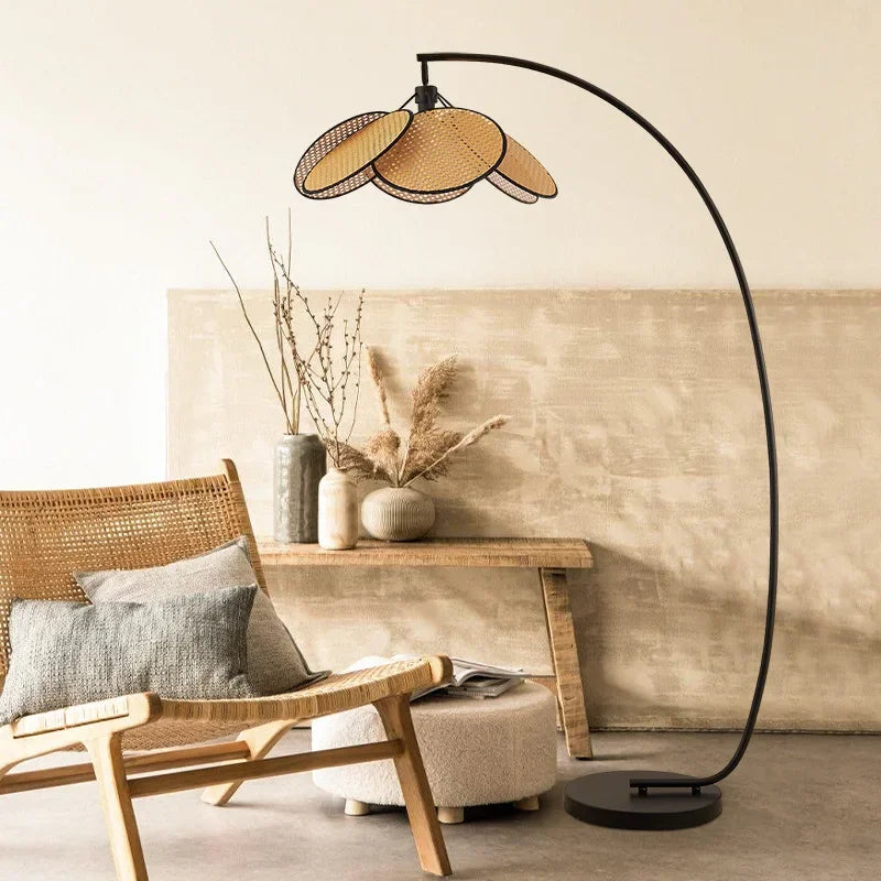 Rattan LED Floor Lamp With Nightlight For Living Room