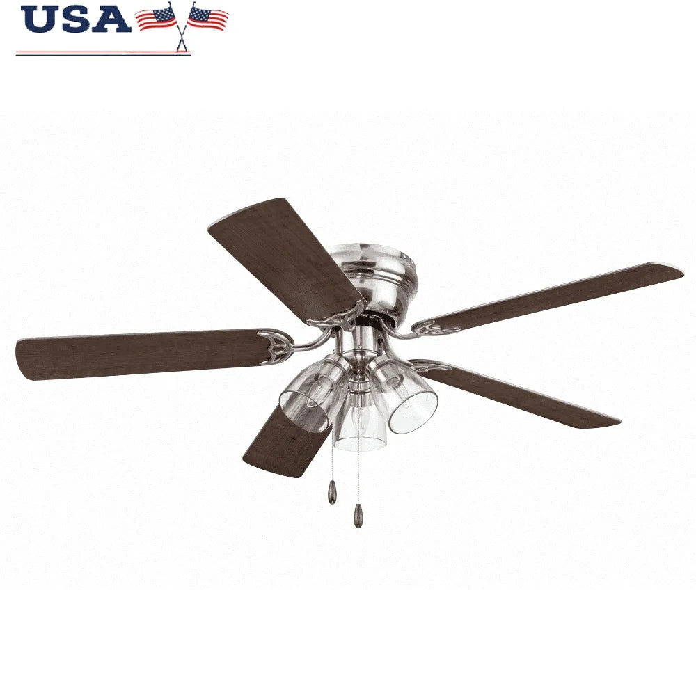 XMSJ Indoor Flush Mount Ceiling Fan With Light Kit Remote