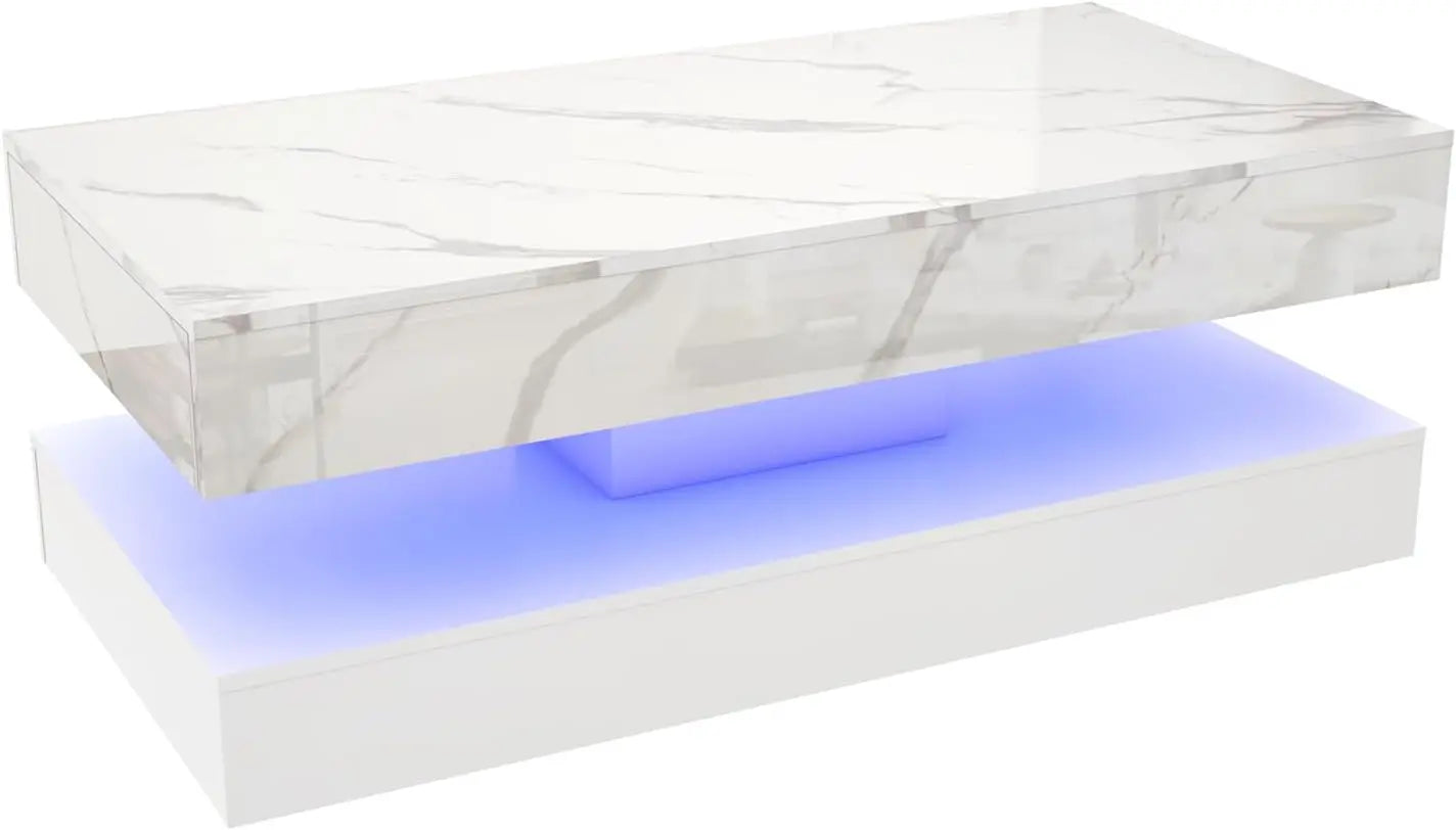 QiaoShiRen Modern LED Coffee Table Double Storage Drawers
