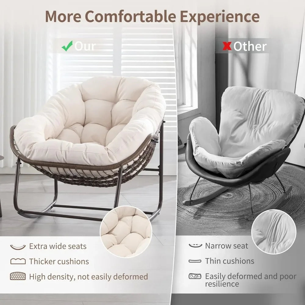 GUANGBAI Oversized Papasan Rocking Chair Padded Cushion