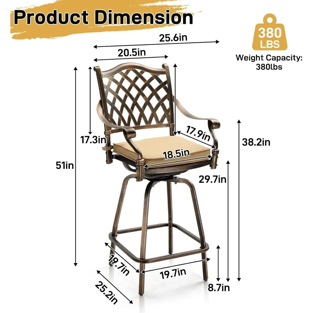 ANGDUO Cast Aluminum Outdoor Swivel Bar Stools 360 Degree Rotation