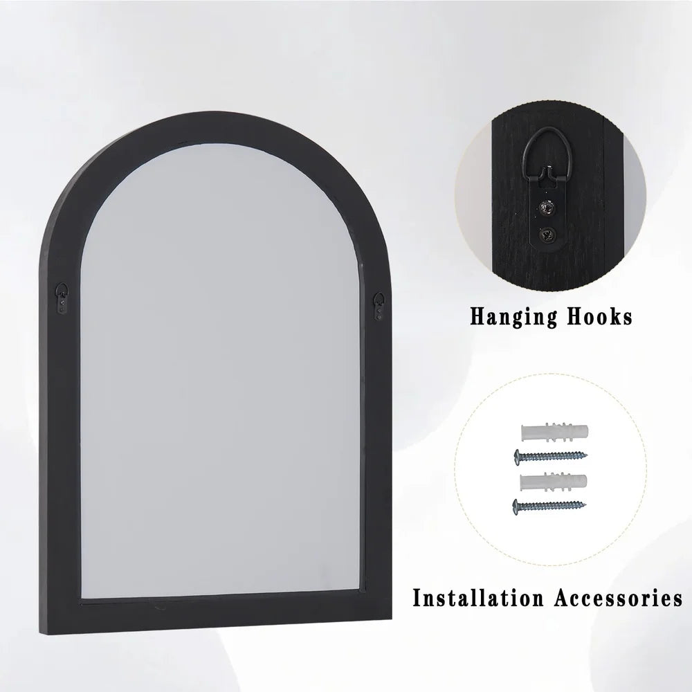 XMSJ Arched Wooden Framed Bathroom Mirror Rustic Charm