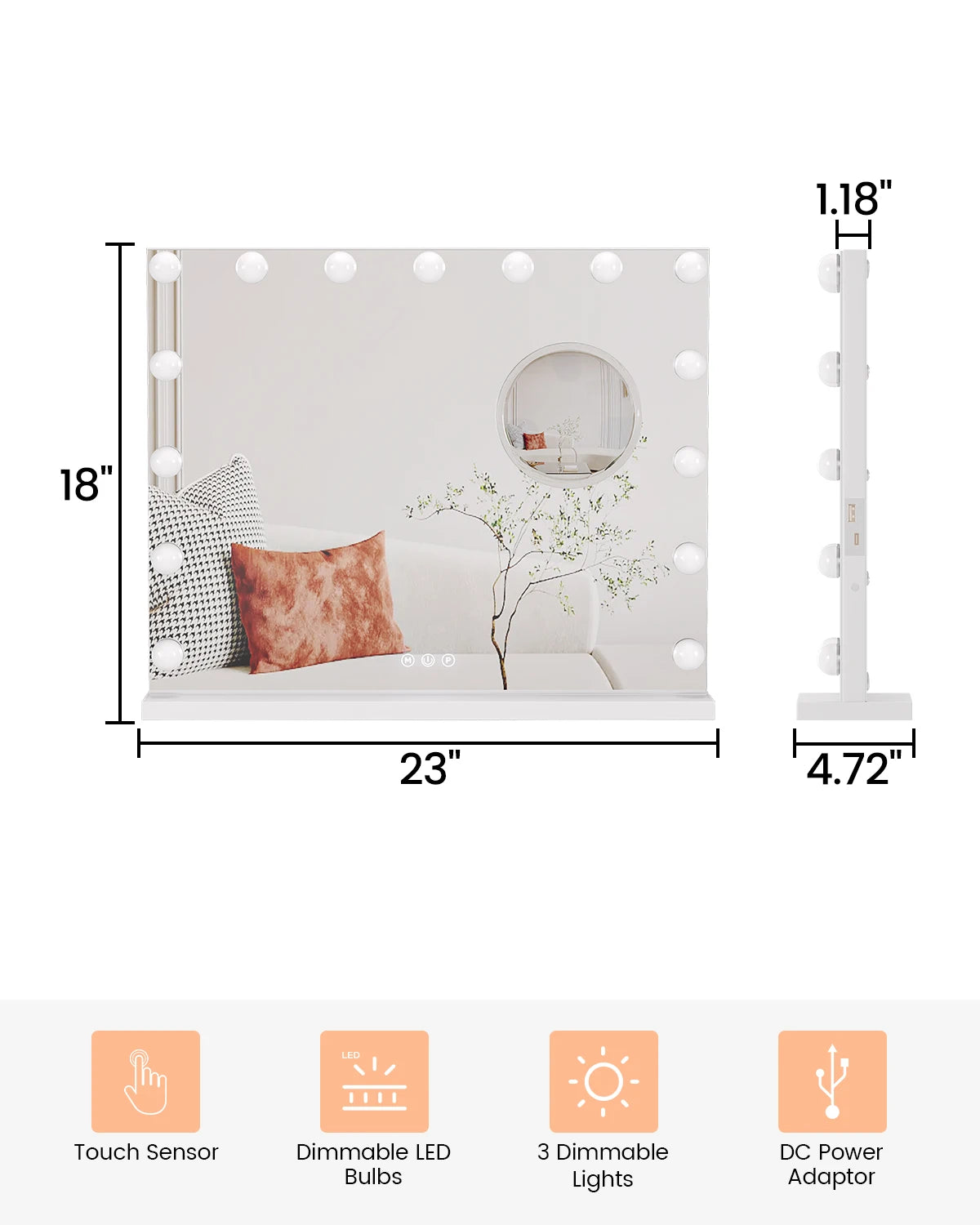 Feature Vanity Mirror With Lights Dimmable Modes 3X