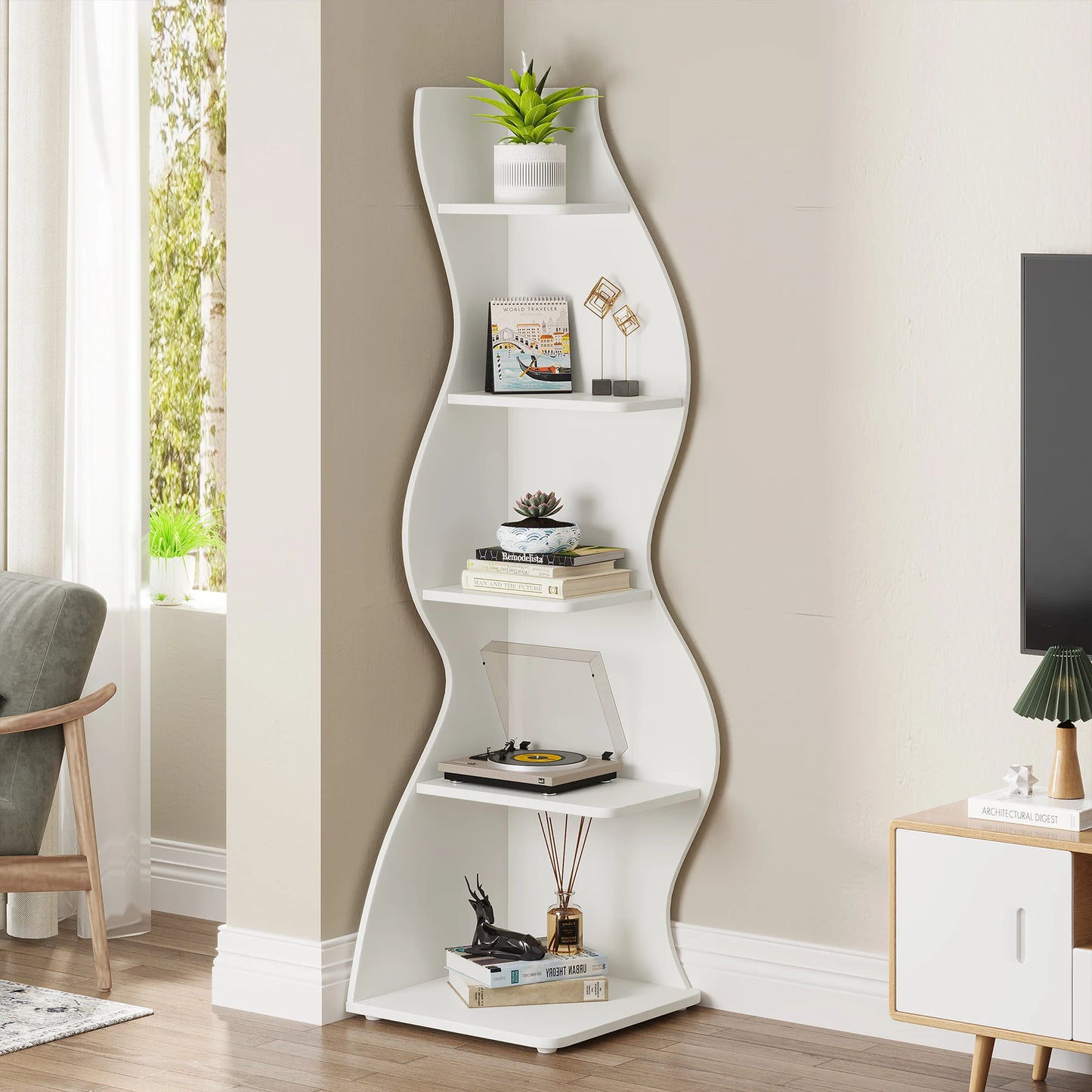 Tribesigns Corner Shelf Modern 5 Tier Bookshelf Plant Stand