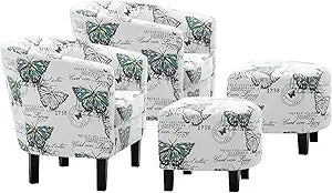 RBXC Accent Chair With Ottoman Set Modern Upholstered Barrel Chairs