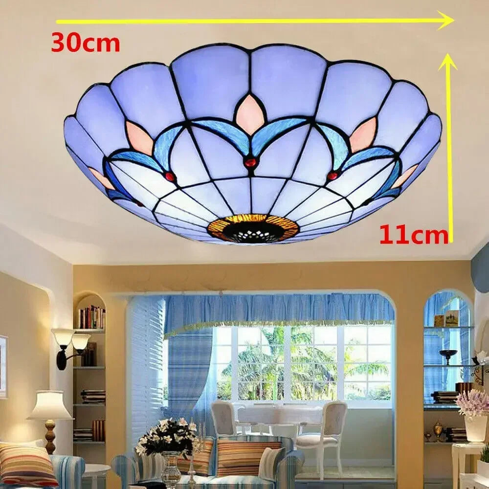Tiffany Style Stained Glass Flushmount Vintage Ceiling Lamp