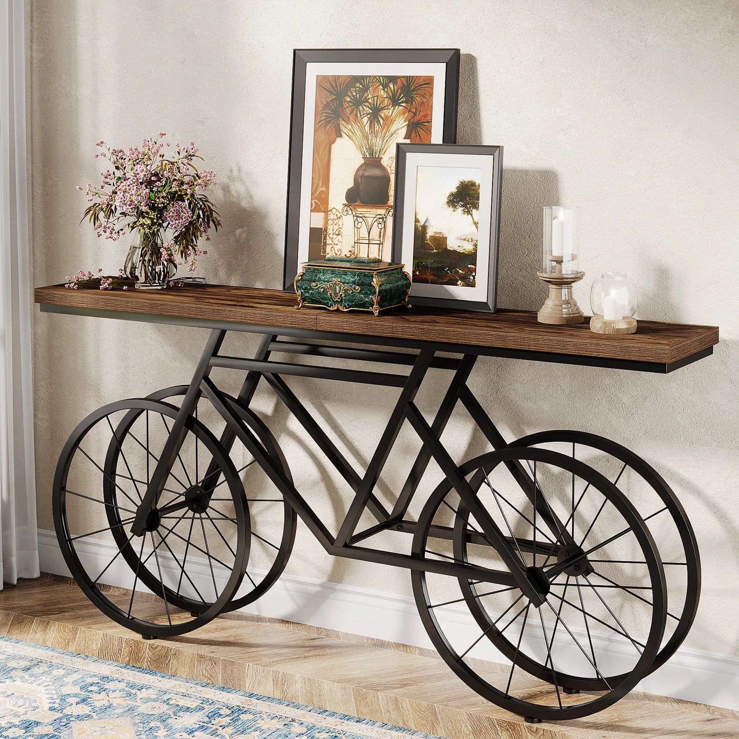 Tribesigns Industrial Console Table With Bicycle Metal Base