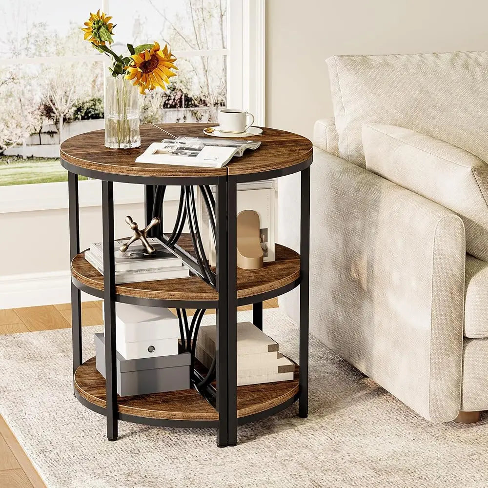 ZUIDID Half Round End Table Three Tier Narrow Metal Frame