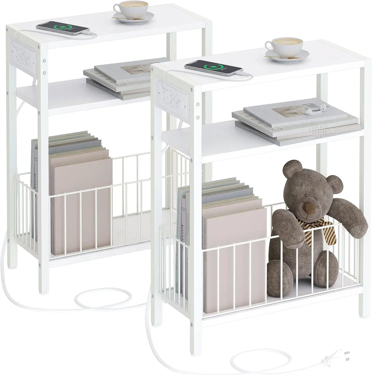 General Narrow Side Table With Charging Station Set
