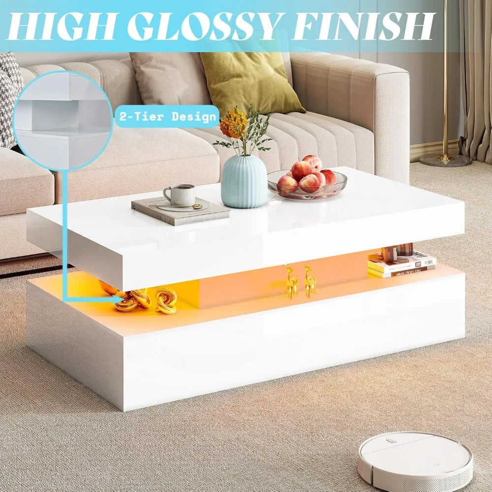 High Gloss 3 Piece LED Coffee Table Set With End Tables