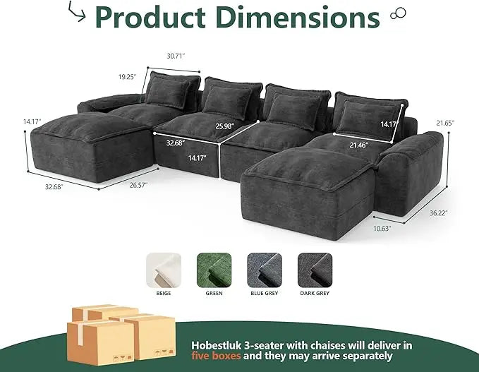 HUANZHUANG Cloud Modular Sectional Sofa With Ottomans