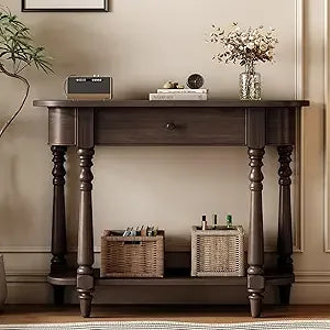 DAFIFY Curved Farmhouse Console Table With Drawer And Shelf