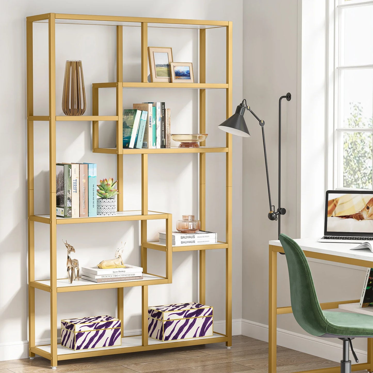 Tribesigns Bookshelf Etagere Five Tier Faux Marble Modern