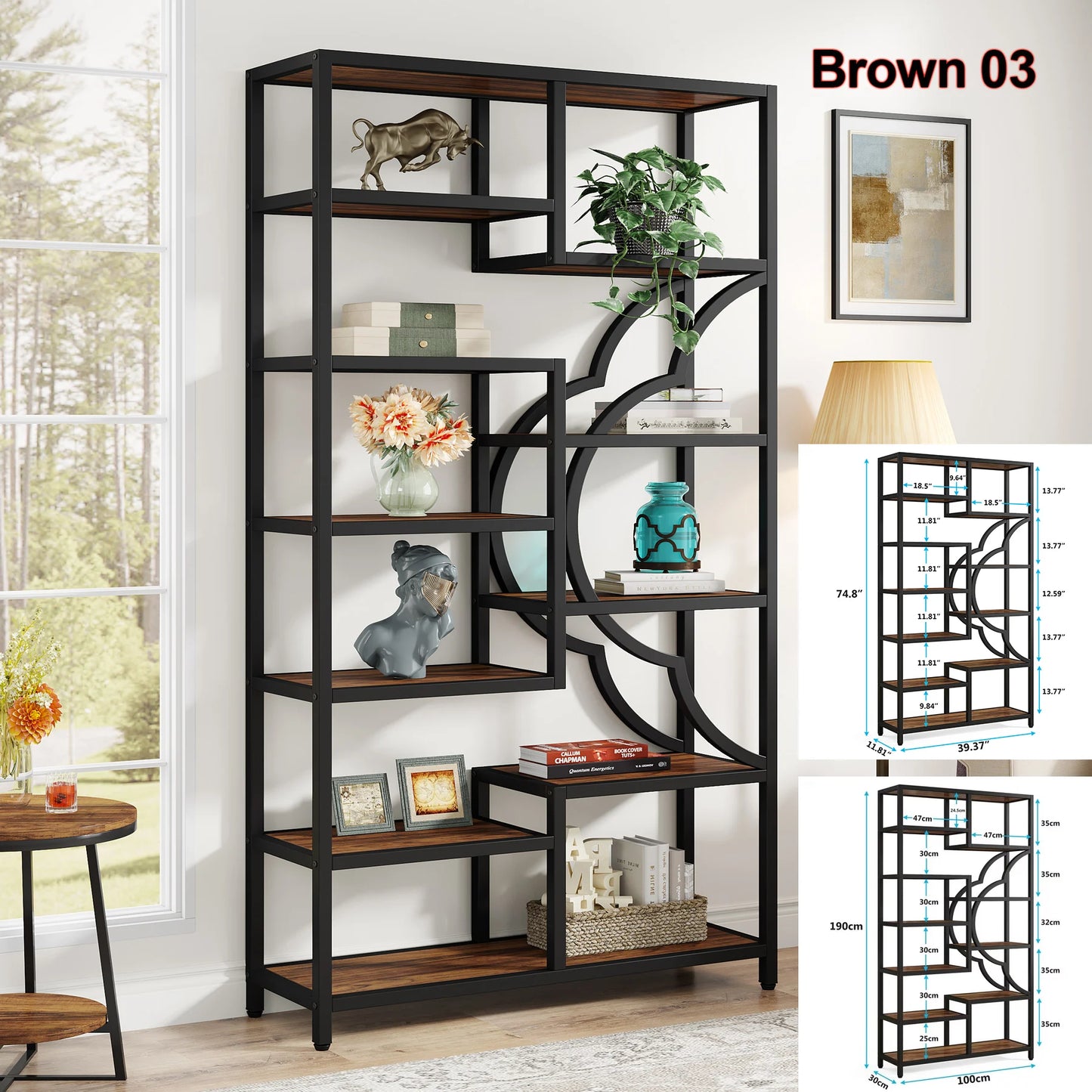 Tribesigns Industrial 5-Tier Etagere Bookcase Freestanding Tall Bookshelf
