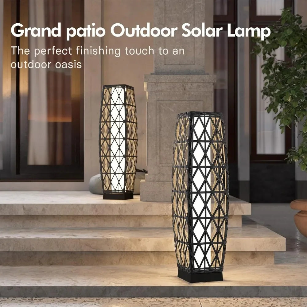 Cindy Outdoor Solar Powered Woven Wicker Lantern Floor Lamp