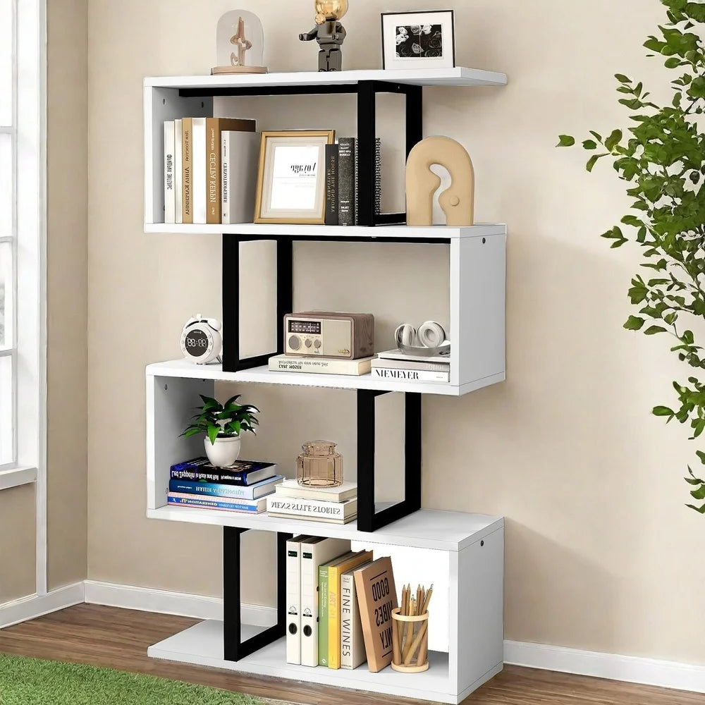 Neet Designs Emporium 5 Tier S Shaped Wood Bookcase Modern